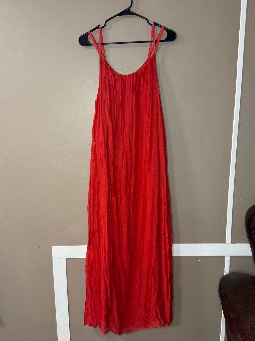 Rosemarine Made in Italy Silk-Blend Flowy Red Double-Strap Maxi Dress